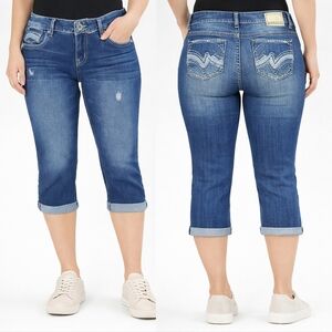 Hydraulic Capri Jeans Distressed Mid Rise Cuffed Dark Wash Stretch